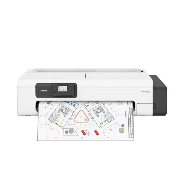 Canon Wide Format TC21 24 LFP printer with architectural print emerging, white and black design.