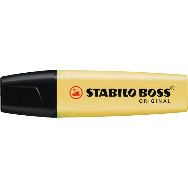 Stabilo Boss Original Highlighter, yellow marker pen with black tip and branding.