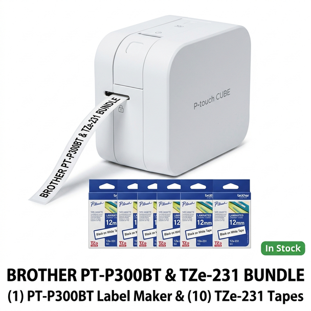 Brother PT-P300BT Label Maker & TZe-231 Label Tape Bundle (10x TZe-231)
