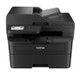 Brother L2880DW Multifunction Laser Printer, black, with white logo, compact design, and open top tray.