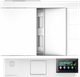 HP Color Laserjet Pro MFP 4301Fdw Printer, white, color touchscreen display, closed.