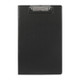 Marbig Clipfolder Polypropylene Foolscap Black, a black clipboard with a clear clip on top.