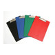 Marbig Foolscap Polyethylene Clipboards in assorted colors including black, blue, green, and red, silver clips.