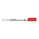 Staedtler Lumocolor red whiteboard marker, red tip and cap, white barrel, black logo and text.