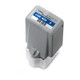 Canon PFI4100 Blue Ink Cart, gray with blue label and barcode on top, white base.