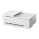 Canon TS9565a printer, white, front view, with control panel and open top paper tray visible.