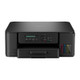 Compact black 3-in-1 printer with control panel, ink tanks, and paper tray, matte finish.