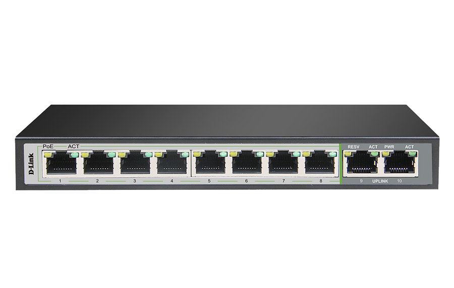 D-Link 10-Port Gigabit PoE Switch with 8 Long Reach PoE Ports and 2 Uplink Ports