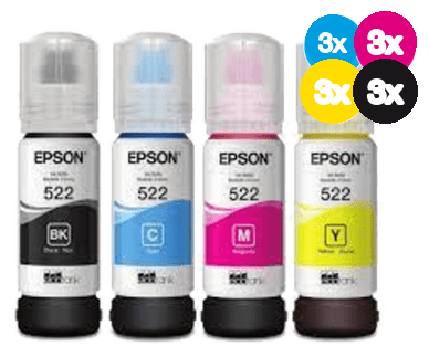 Epson 522 ink &mdash; 3 full sets included