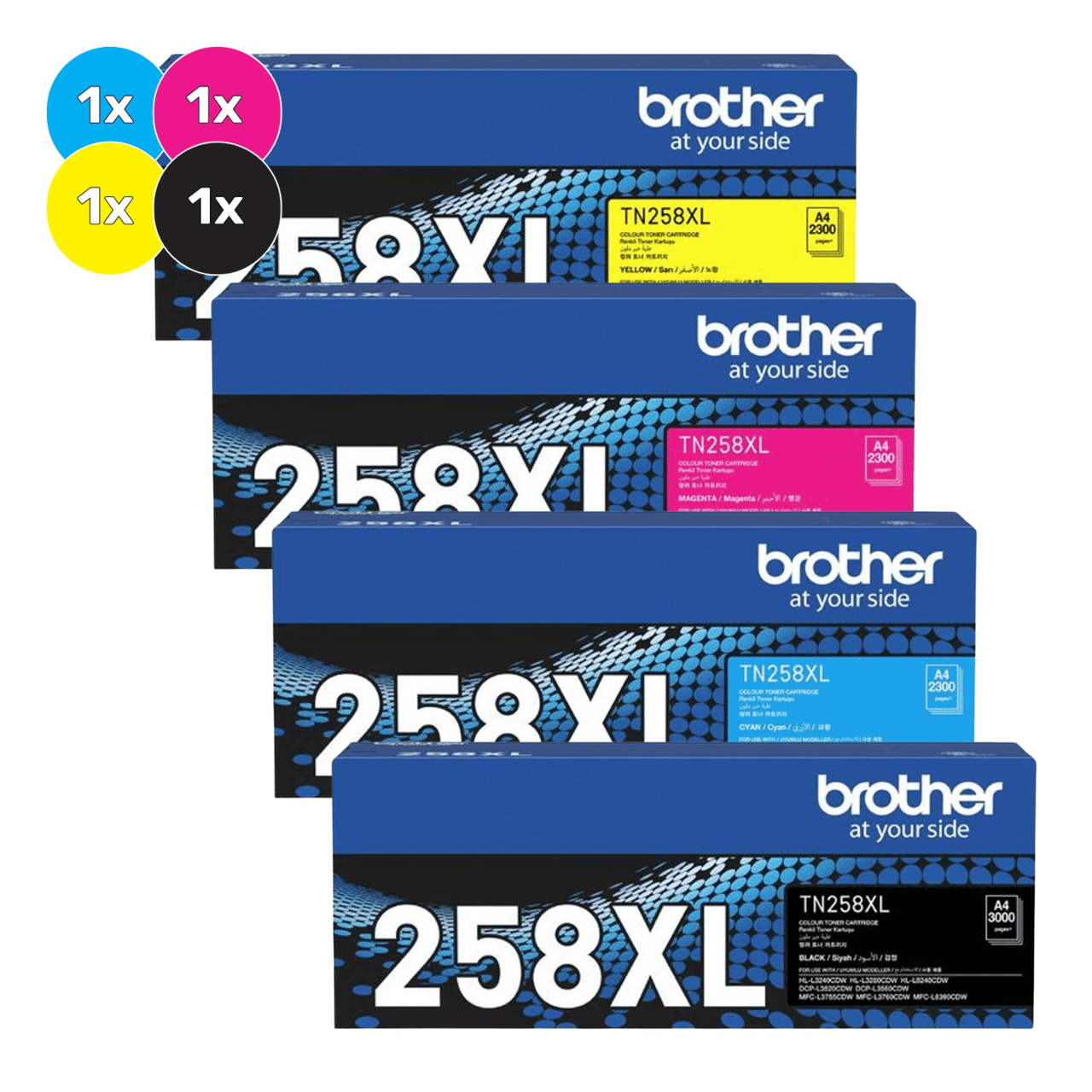 Brother TN-258XL Toner Cartridge Bundle Pack - Includes [1x Black, Cyan, Magenta, Yellow]