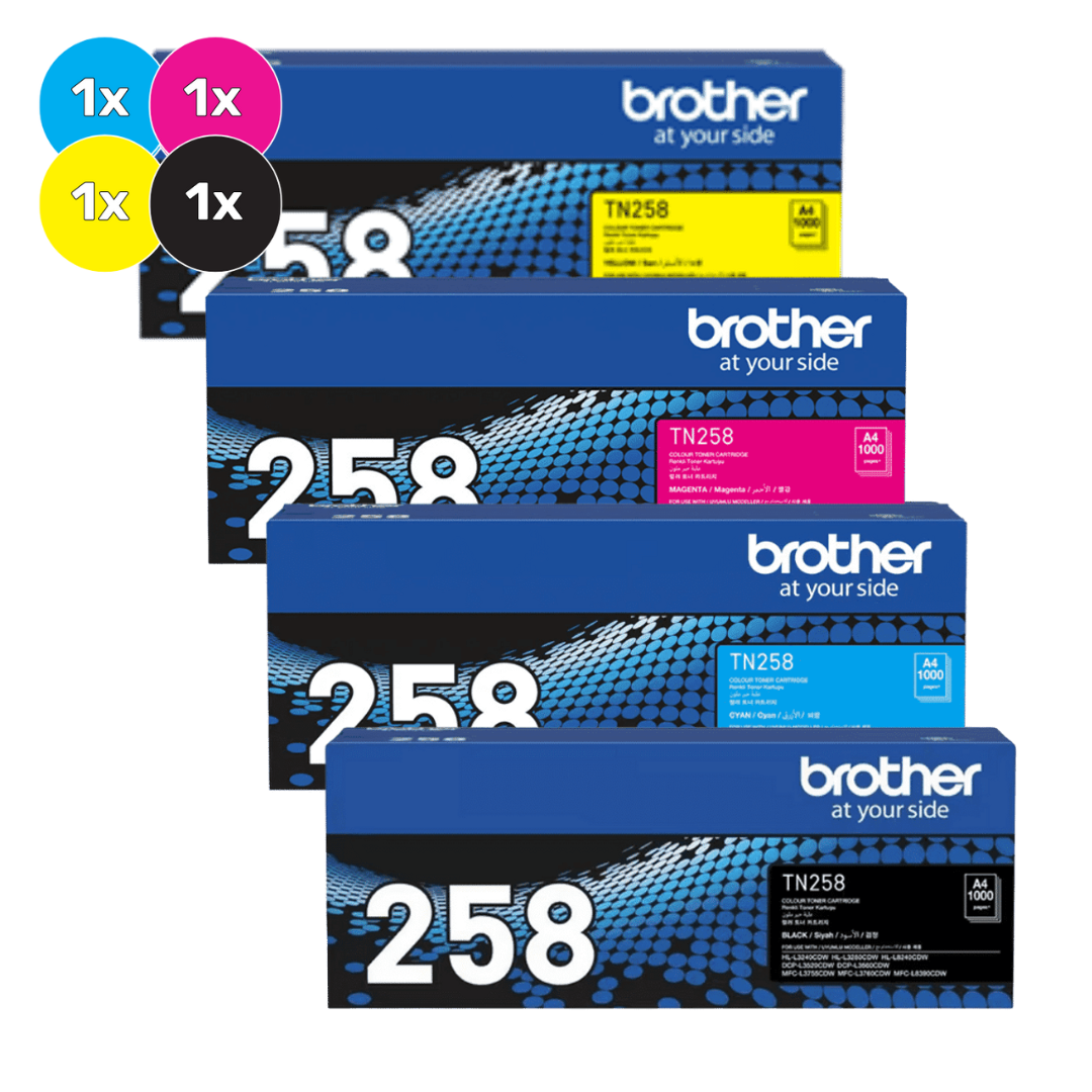 Brother TN-258 Toner Cartridge Bundle Pack - Includes [1x Black, Cyan, Magenta, Yellow]