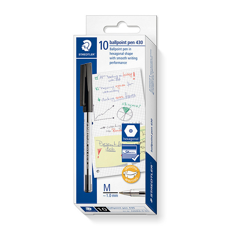 Staedtler Black Ballpoint Pens 10 Pack | Smooth Ink Genuine