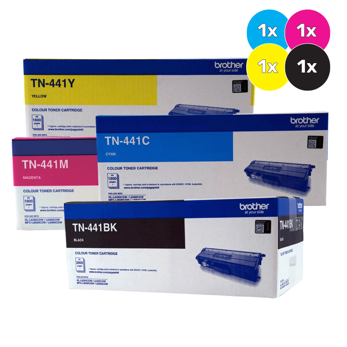 Brother TN-441 Toner Cartridges Bundle Pack - Includes [1x Black, Cyan, Magenta, Yellow]