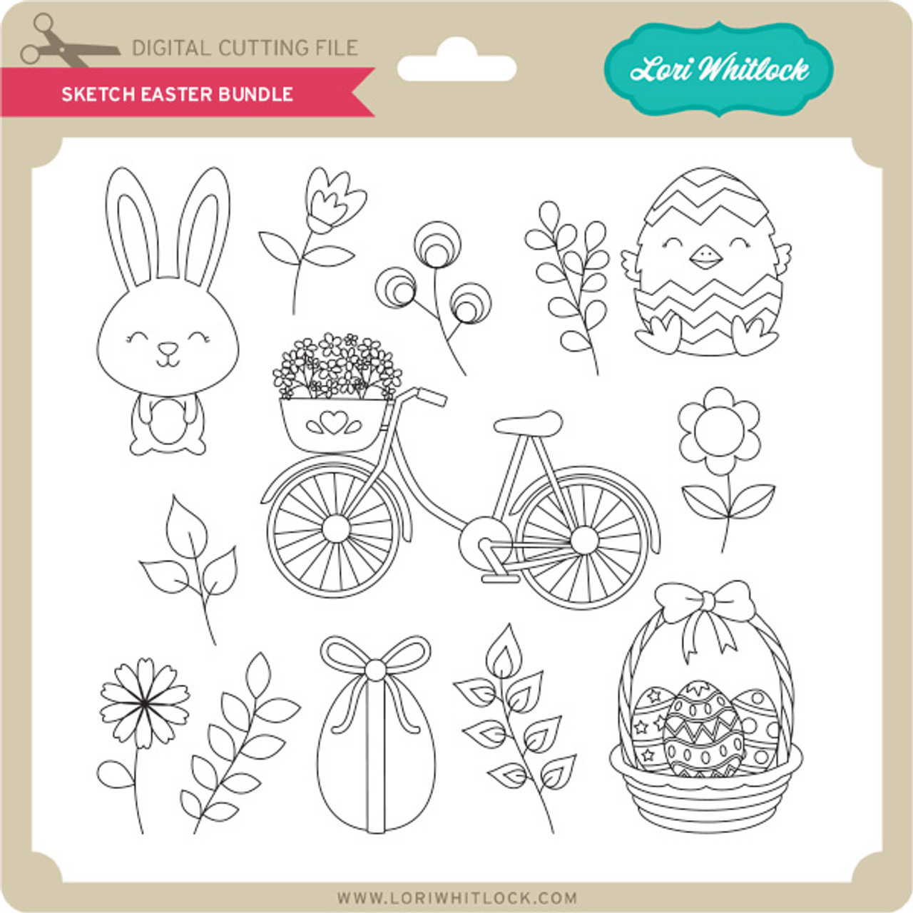 Easter Bunny Sketch Line - White rabbit in flower field with Easter eggs -  CleanPNG / KissPNG