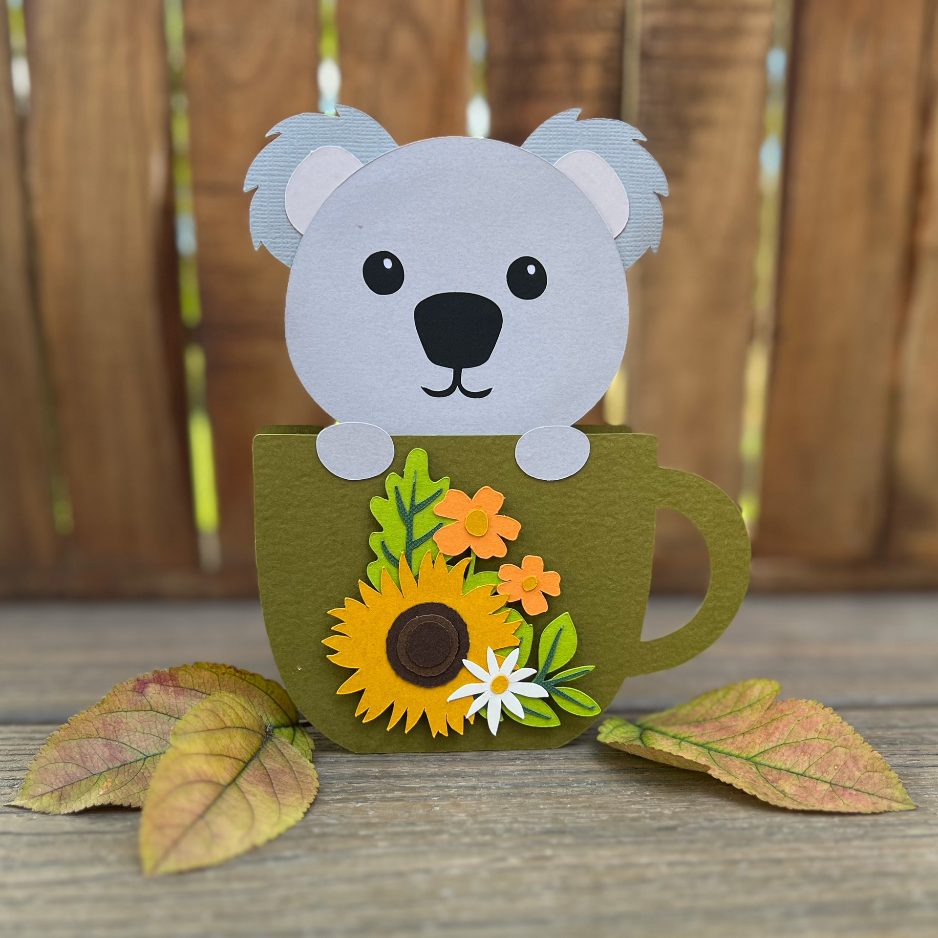 Box Card Teacup Fall Koala - Lori Whitlock's SVG Shop