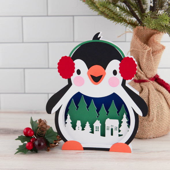 Shaped Shadow Box Card Penguin