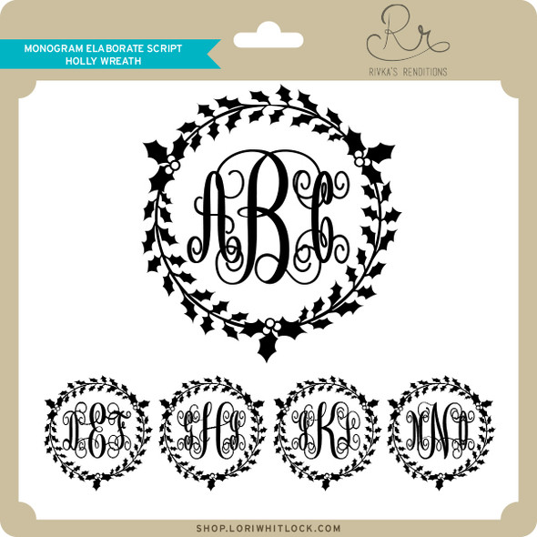 Monogram Elaborate Script Holly Wreath