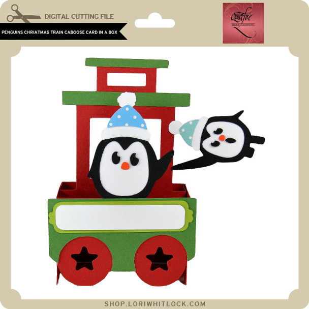 Penguins Christmas Train Caboose Card in a Box