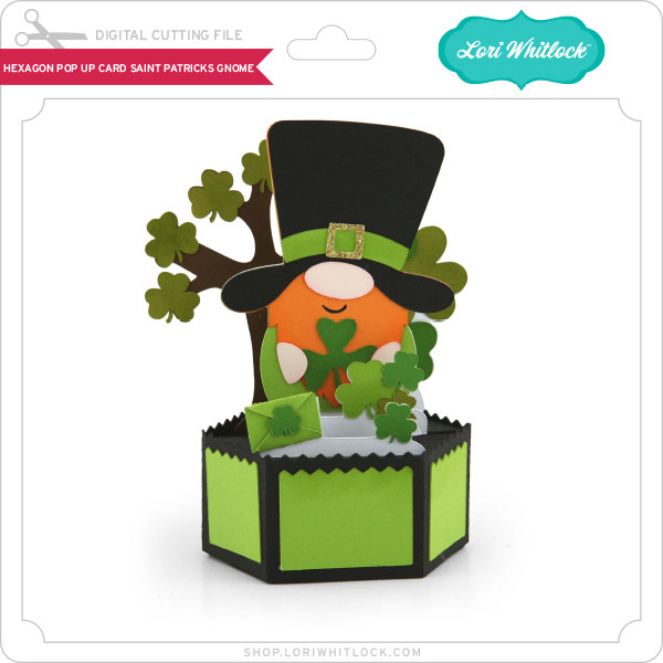 Hexagon Pop Up Card St. Patrick's Gnome - Lori Whitlock's SVG Shop
