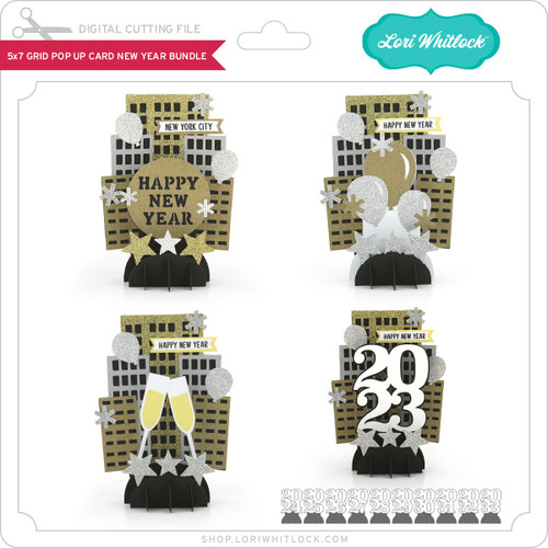 5x7 Grid Pop Up Card New Year Bundle - Lori Whitlock's SVG Shop