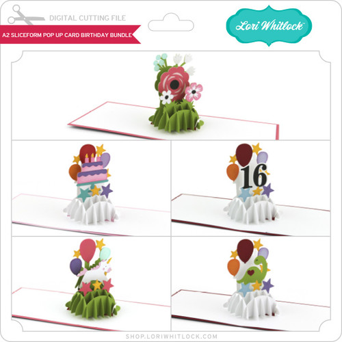 A2 Sliceform Pop Up Card Birthday Bundle - Lori Whitlock's SVG Shop