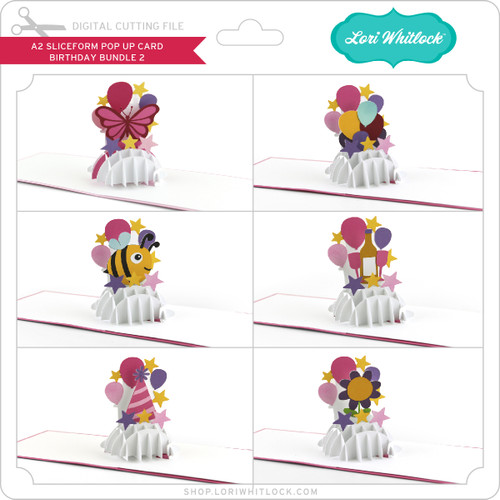 A2 Sliceform Pop Up Card Birthday Bundle 2 - Lori Whitlock's SVG Shop
