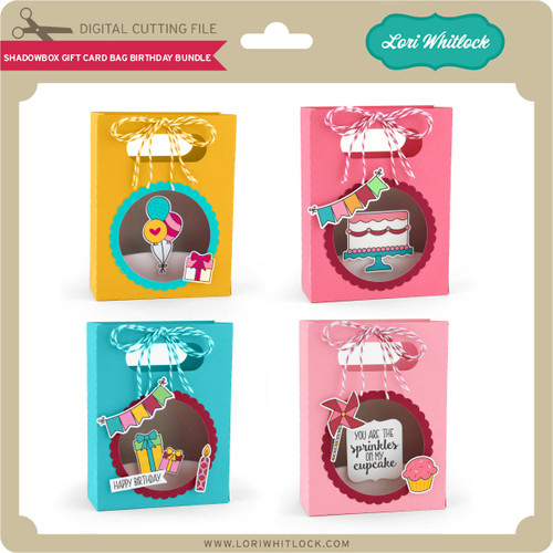 Shadowbox Gift Card Bag Birthday Bundle - Lori Whitlock's SVG Shop