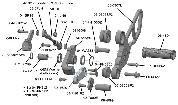 (2014-2020) Honda Grom Complete Rearset