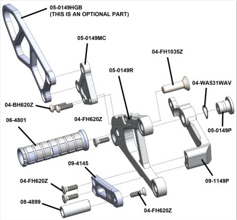 (2009-12) Kawasaki ZX-6R Complete Rearset - STD / GP Shift