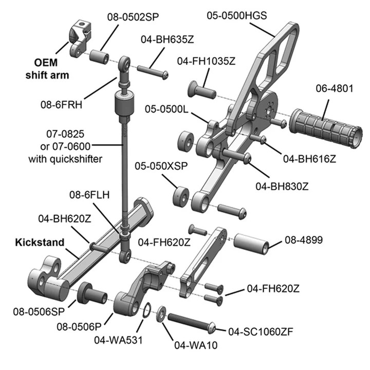 05-0506B Triumph Daytona 675 Rearset - GP Shift w/o QS