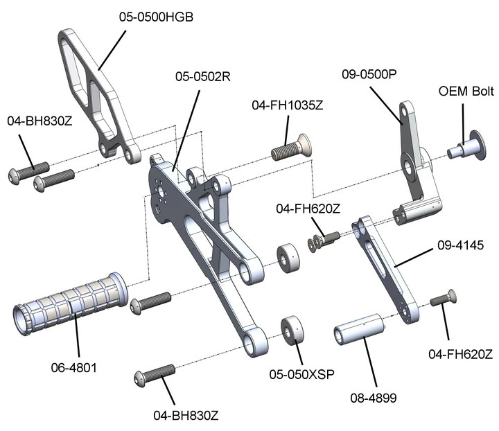 (06-12)Triumph Daytona 675/R/Street Triple Rearsets - GP Shift w/QS Rod - RACE USE ONLY (No Side Stand)
