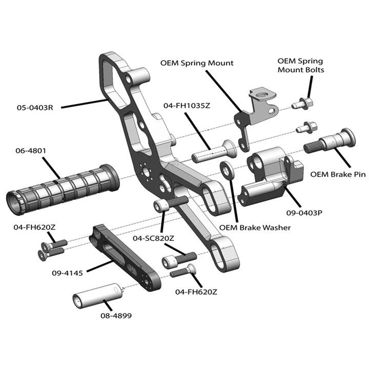 05-0403B Yamaha R3 Rearset - STD Shift