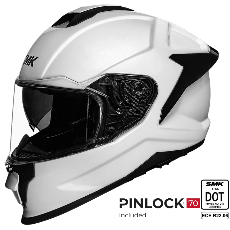 SMK FULL-FACE TITAN FIBREGLASS SOLID WHITE GL 100 GLOSS WHITE/BLACK SIDE VIEW