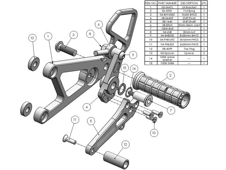 05-0447B 2003-05 Yamaha R6 Complete Rearset