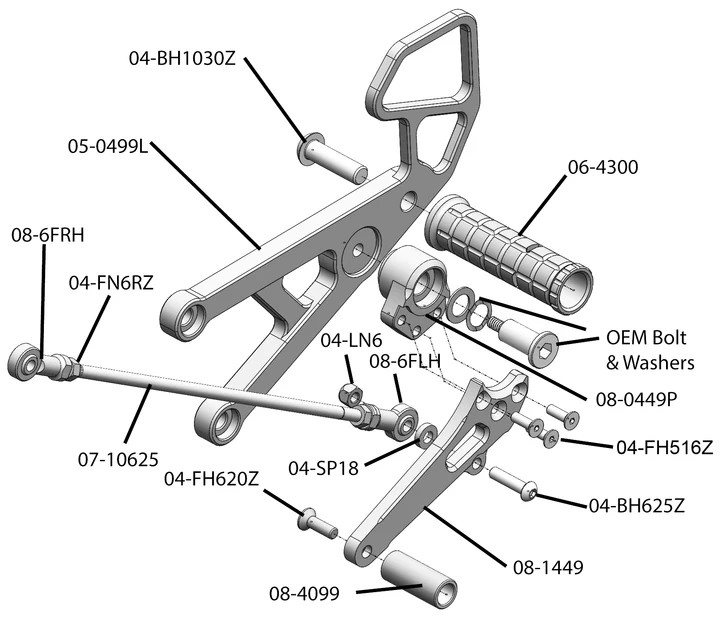 05-0449B 2006-16 Yamaha R6 Rearset - GP Shift