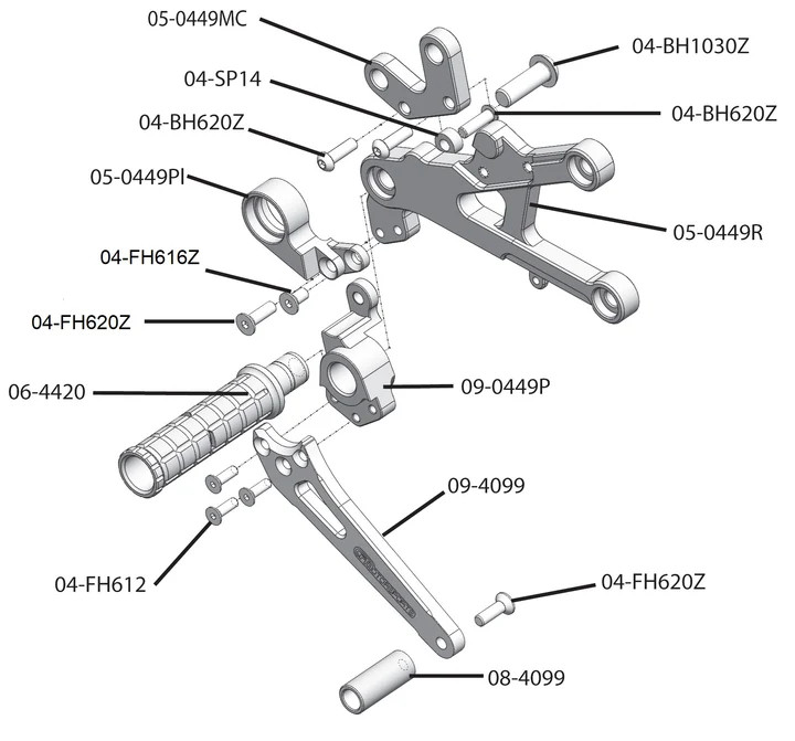 05-0449B 2006-16 Yamaha R6 Rearset - GP Shift