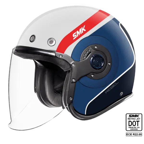SMK OPEN-FACE RETRO JET GL153 WHITE/RED/BLUE SIDE VIEW