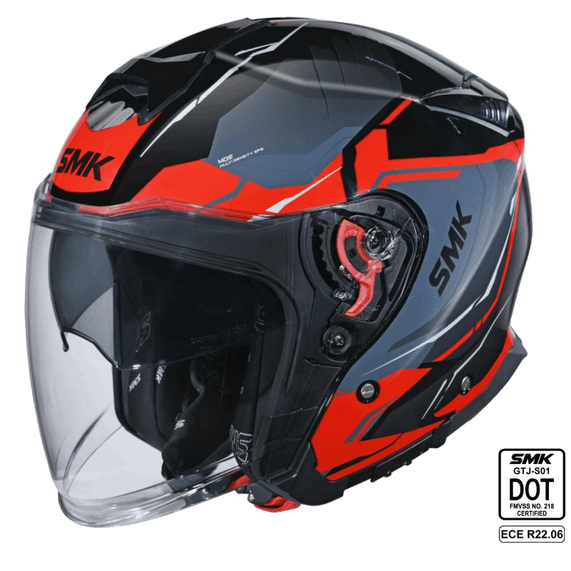 SMK OPEN-FACE GTJ ESCAPE GL236 RED/BLACK/GREY SIDE VIEW