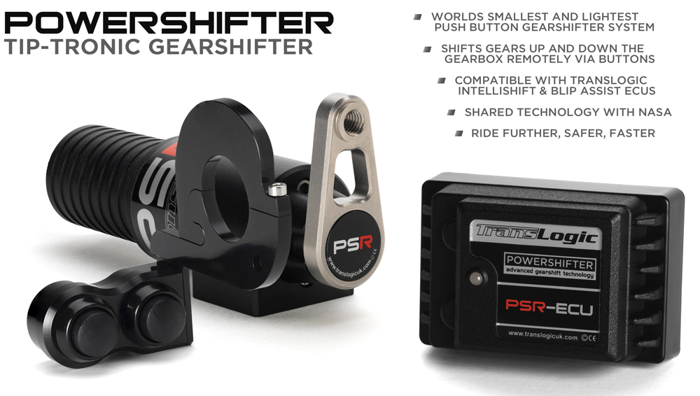 Translogic USA Powershifter push button gear shifter system for motorcycle engine race cars and karts.