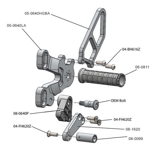 (2007-2013) Ducati 848/1098/1198/848 EVO Complete Rearset - Clear