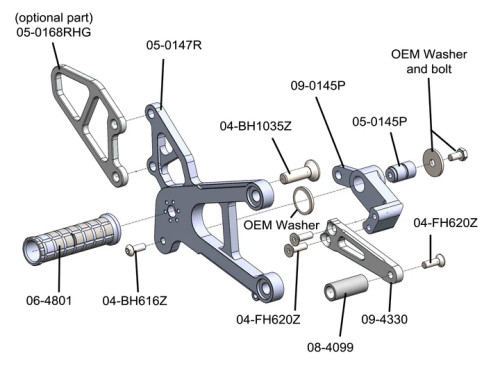 (2007-08) Kawasaki ZX6/636 Complete Rearset - STD/GP Shift