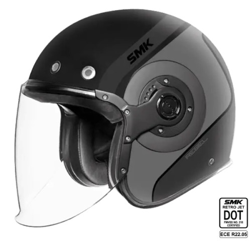 SMK OPEN-FACE RETRO JET MA266 BLACK/GREY SIDE VIEW