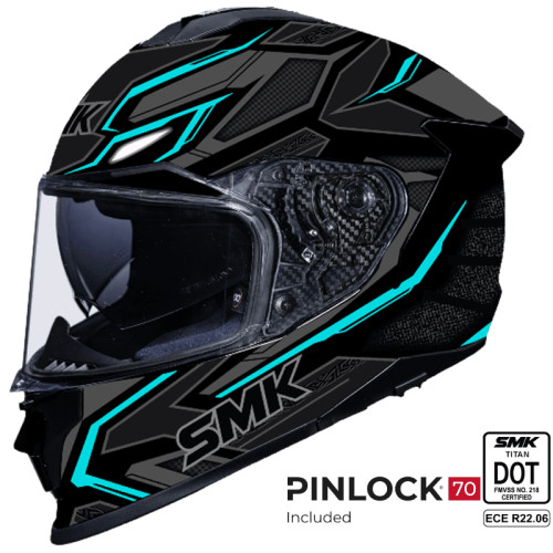 SMK FULL-FACE TITAN FIBREGLASS PANTHER GL265 BLACK/TEAL SIDE VIEW