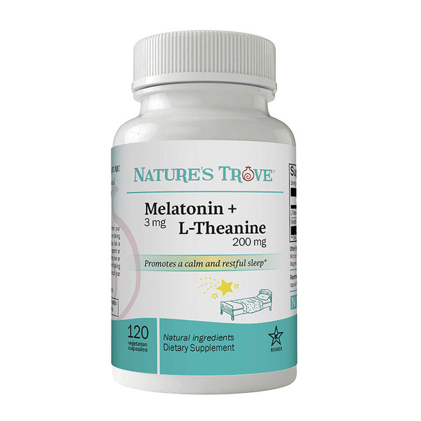 Melatonin 3mg + L-Theanine 200 mg 120 Vegetarian Capsules by Nature's Trove