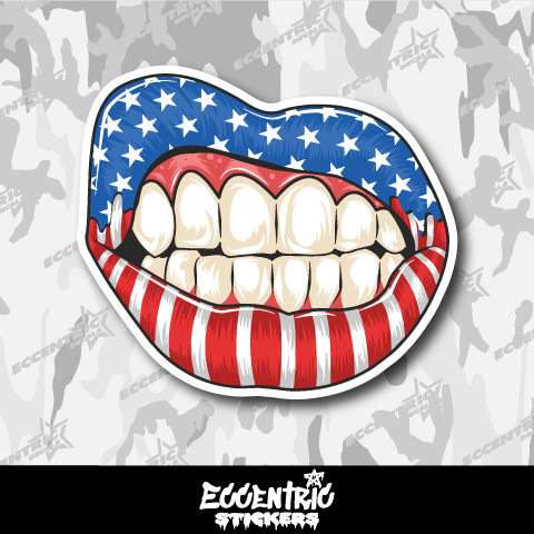 Grinning American Flag Lips Vinyl Sticker