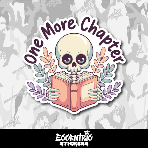 One More Chapter Skeleton Reading Book Vinyl Sticker