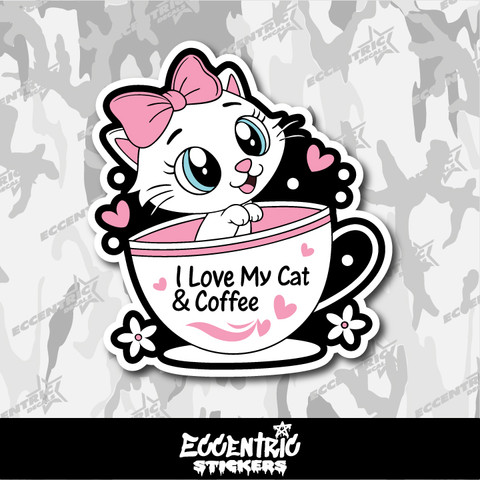 I Love My Cat and Coffee Vinyl Sticker