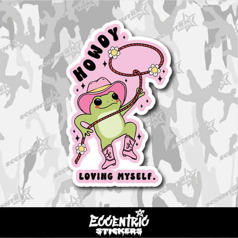 Loving Myself Cowgirl Frog Vinyl Sticker