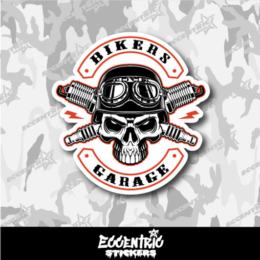 Skull and Spark Plugs Bikers Garage Vinyl Sticker