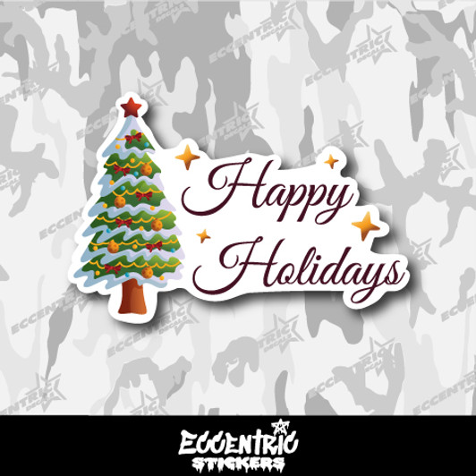Happy Holidays Tree And Stars Vinyl Sticker